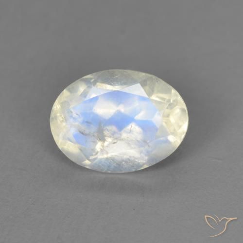 1.30ct Natural Branco azulado Pedra da Lua Arco-Íris, oval, Transparente