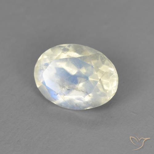 Pedra da Lua Arco-Íris Branco azulado Natural 1.30ct, oval, Transparente