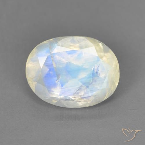 1.85ct Natural Branco azulado Pedra da Lua Arco-Íris, oval, Transparente