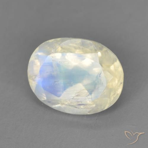 Pedra da Lua Arco-Íris Branco azulado Natural 1.85ct, oval, Transparente