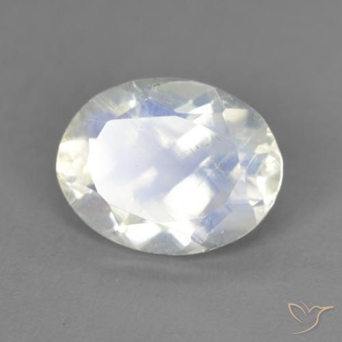 Pedra da Lua Arco-Íris Branco azulado Natural 1.84ct, oval, Transparente