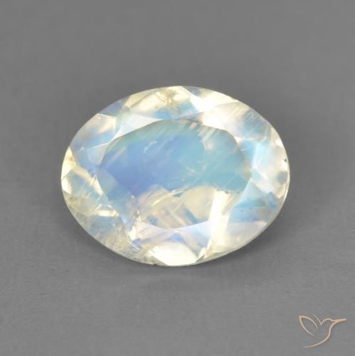 1.62ct Natural Branco azulado Pedra da Lua Arco-Íris, oval, Transparente