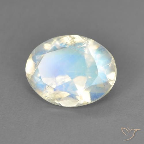 Pedra da Lua Arco-Íris Branco azulado Natural 1.62ct, oval, Transparente