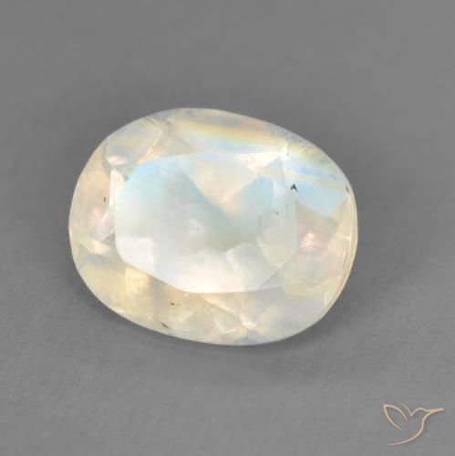 Pedra da Lua Arco-Íris Branco azulado Natural 1.82ct, oval, Transparente