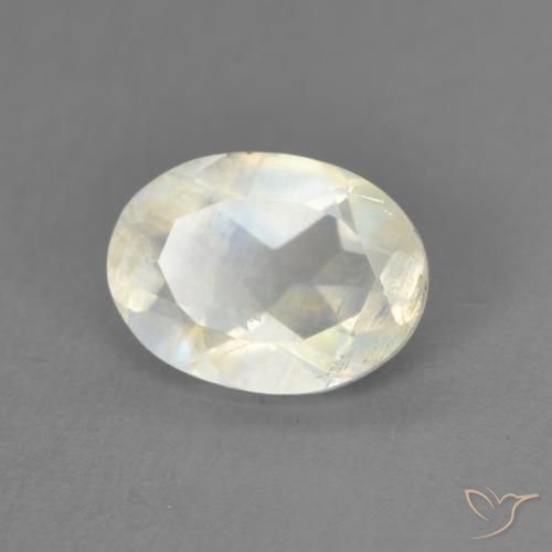Pedra da Lua Arco-Íris Branco azulado Natural 1.21ct, oval, Transparente