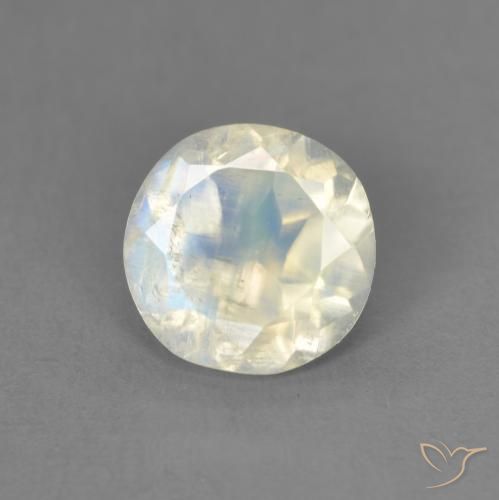 1.19ct Natural Branco azulado Pedra da Lua Arco-Íris, Redondo, Transparente