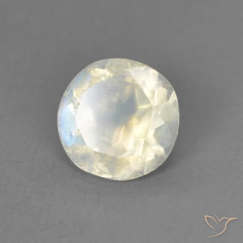 Pedra da Lua Arco-Íris Branco azulado Natural 1.19ct, Redondo, Transparente