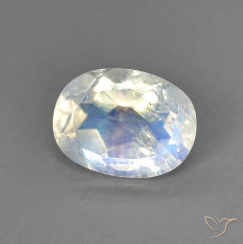 1.33ct Natural Branco azulado Pedra da Lua Arco-Íris, oval, Transparente