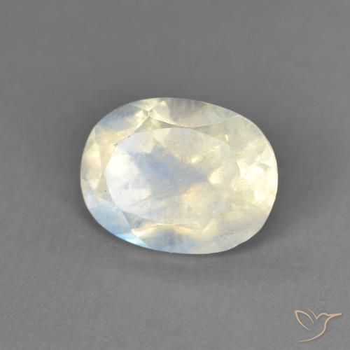 1.28ct Natural Branco azulado Pedra da Lua Arco-Íris, oval, Transparente