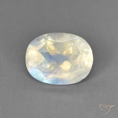 Pedra da Lua Arco-Íris Branco azulado Natural 1.28ct, oval, Transparente