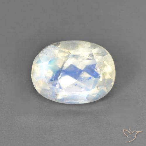 1.44ct Natural Branco azulado Pedra da Lua Arco-Íris, oval, Transparente