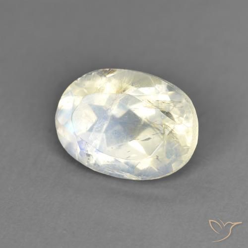 Pedra da Lua Arco-Íris Branco azulado Natural 1.44ct, oval, Transparente