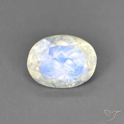 1.33ct Natural Branco azulado Pedra da Lua Arco-Íris, oval, Transparente