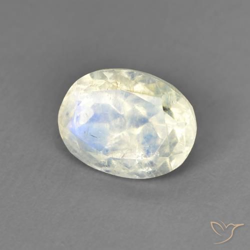 Pedra da Lua Arco-Íris Branco azulado Natural 1.33ct, oval, Transparente