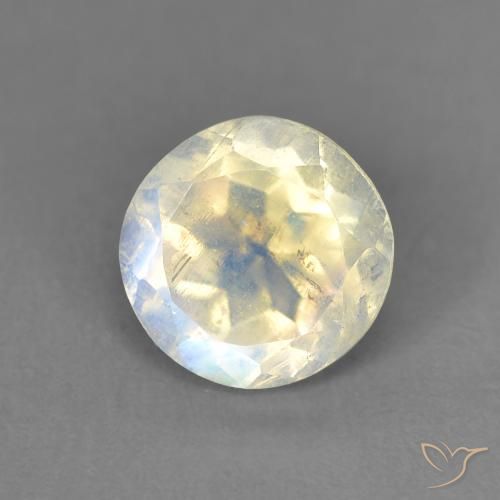 1.41ct Natural Branco azulado Pedra da Lua Arco-Íris, Redondo, Transparente
