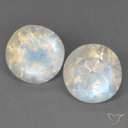 3.03ctw Natural Branco azulado Pedra da Lua Arco-Íris, Redondo, Transparente