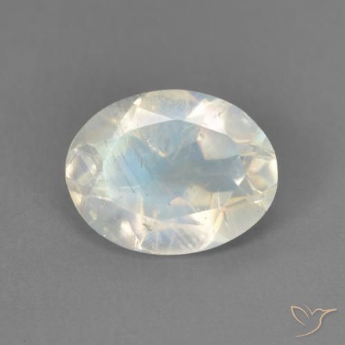 1.75ct Natural Branco azulado Pedra da Lua Arco-Íris, oval, Transparente
