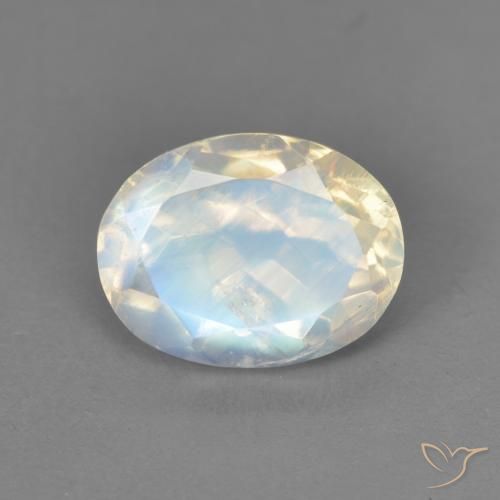 2.13ct Natural Branco azulado Pedra da Lua Arco-Íris, oval, Transparente
