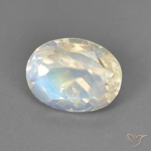 Pedra da Lua Arco-Íris Branco azulado Natural 2.13ct, oval, Transparente