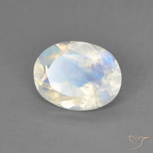 Pedra da Lua Arco-Íris Branco azulado Natural 1.60ct, oval, Transparente