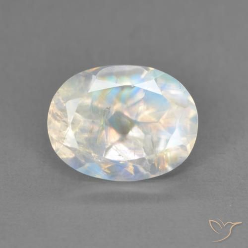 2.15ct Natural Branco azulado Pedra da Lua Arco-Íris, oval, Transparente