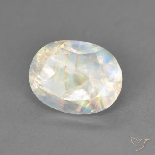 Pedra da Lua Arco-Íris Branco azulado Natural 2.15ct, oval, Transparente