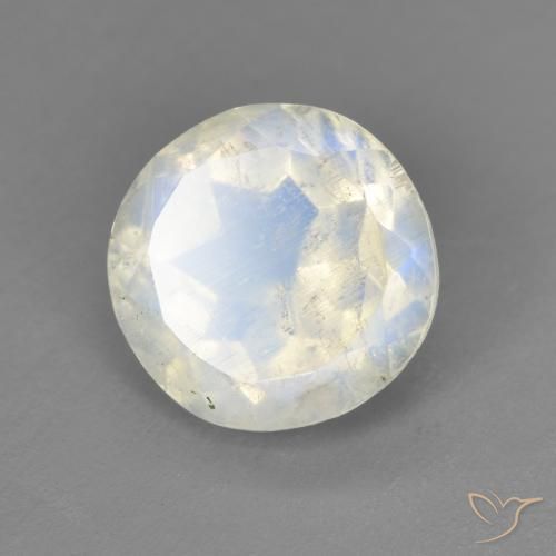 2.38ct Natural Branco azulado Pedra da Lua Arco-Íris, Redondo, Transparente