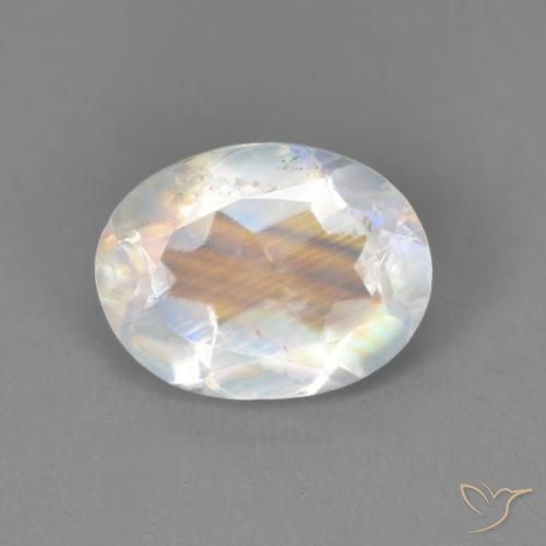 1.67ct Natural Branco azulado Pedra da Lua Arco-Íris, oval, Transparente
