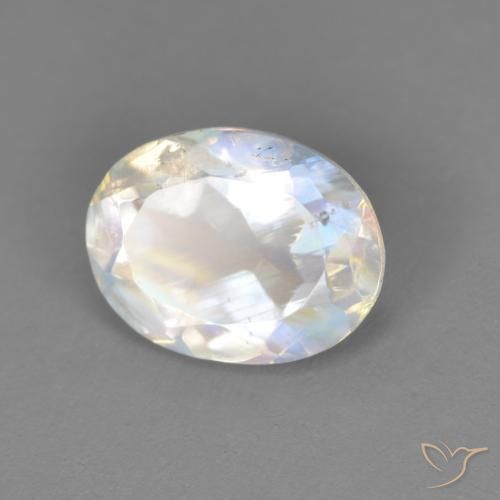 Pedra da Lua Arco-Íris Branco azulado Natural 1.67ct, oval, Transparente