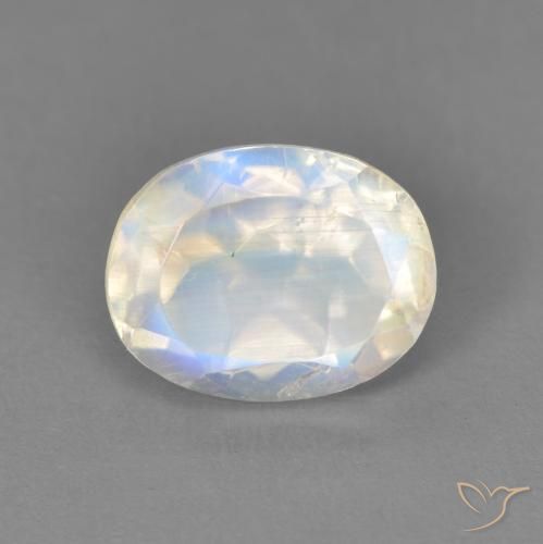 2.10ct Natural Branco azulado Pedra da Lua Arco-Íris, oval, Transparente