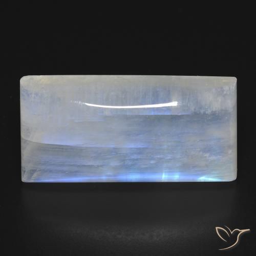 26.11ct Natural Branco azulado Pedra da Lua Arco-Íris, baguete, Transparente