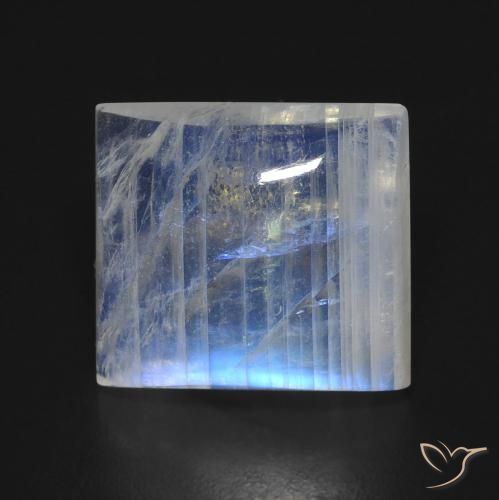 7.62ct Natural Branco azulado Pedra da Lua Arco-Íris, baguete, Transparente