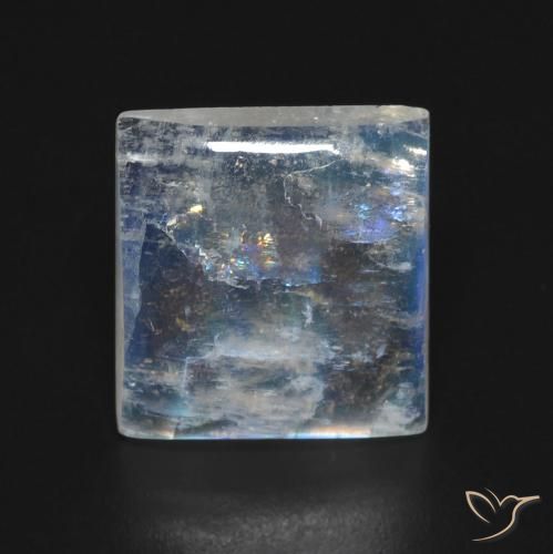 5.32ct Natural Branco azulado Pedra da Lua Arco-Íris, Quadrado, Transparente