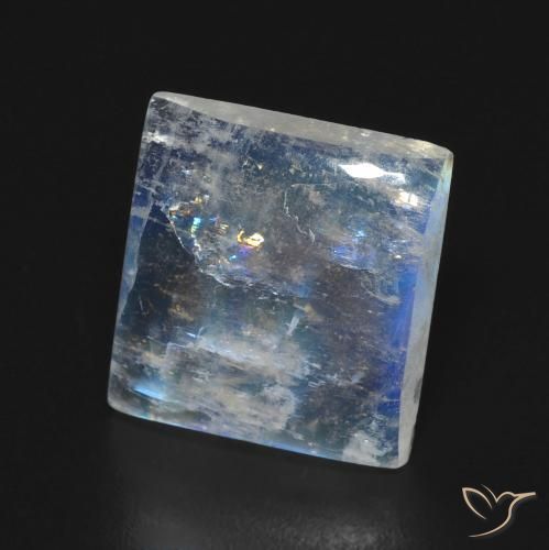 Pedra da Lua Arco-Íris Branco azulado Natural 5.32ct, Quadrado, Transparente