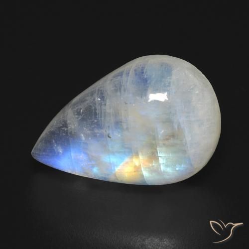 10.37ct Natural Branco azulado Pedra da Lua Arco-Íris, Formato de pêra, Transparente