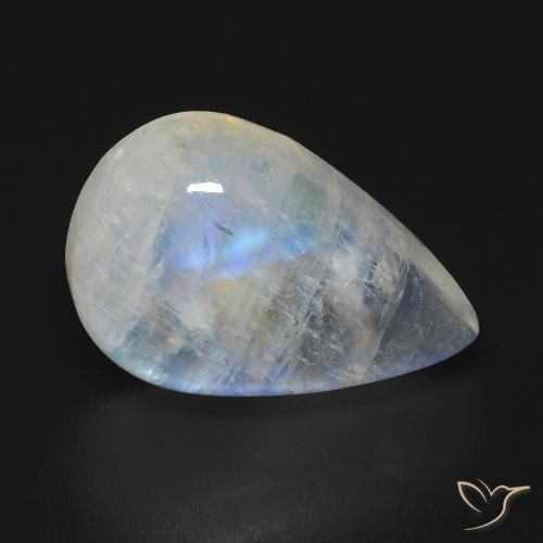 Pedra da Lua Arco-Íris Branco azulado Natural 10.37ct, Formato de pêra, Transparente