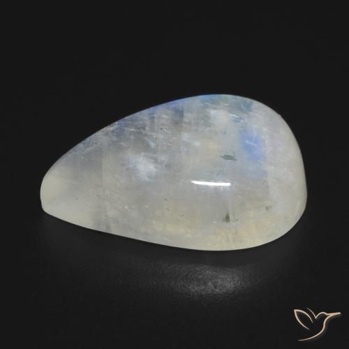 Pedra da Lua Arco-Íris Branco azulado Natural 10.37ct, Formato de pêra, Transparente