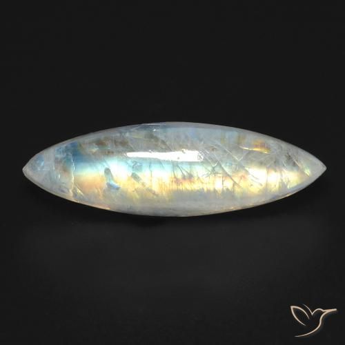 6.60ct Natural Branco azulado Pedra da Lua Arco-Íris, Marquesa, Transparente