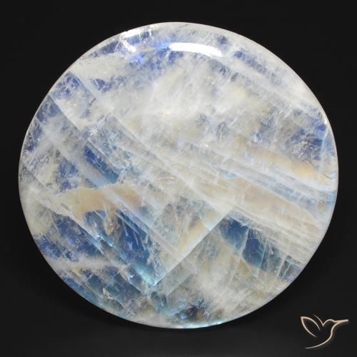 105.67ct Natural Branco azulado Pedra da Lua Arco-Íris, Redondo, Transparente
