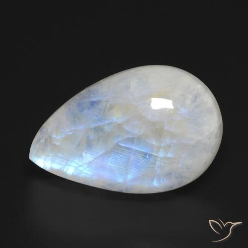 12.31ct Natural Branco azulado Pedra da Lua Arco-Íris, Formato de pêra, Transparente