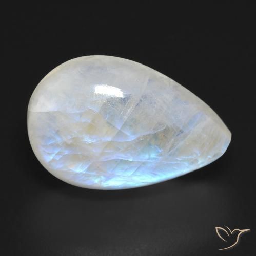 Pedra da Lua Arco-Íris Branco azulado Natural 12.31ct, Formato de pêra, Transparente