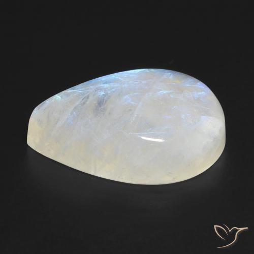 Pedra da Lua Arco-Íris Branco azulado Natural 12.31ct, Formato de pêra, Transparente
