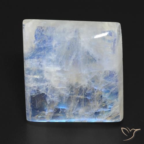 19.23ct Natural Branco azulado Pedra da Lua Arco-Íris, Quadrado, Transparente