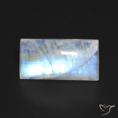 6.47ct Natural Branco azulado Pedra da Lua Arco-Íris, baguete, Transparente