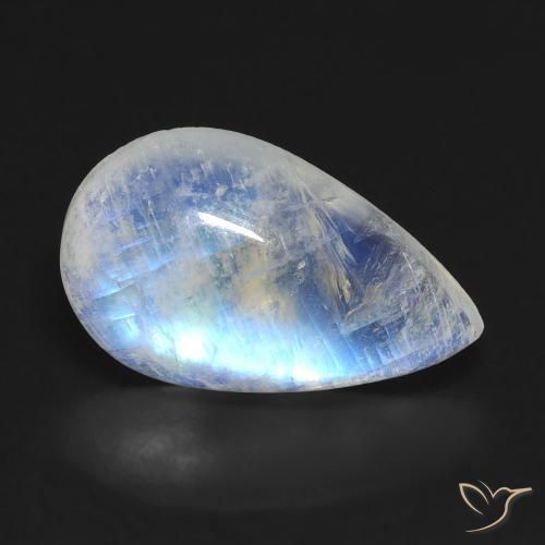 7.37ct Natural Branco azulado Pedra da Lua Arco-Íris, Formato de pêra, Transparente