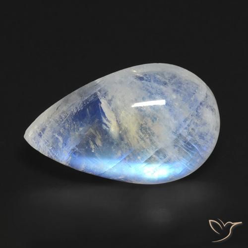 Pedra da Lua Arco-Íris Branco azulado Natural 7.37ct, Formato de pêra, Transparente