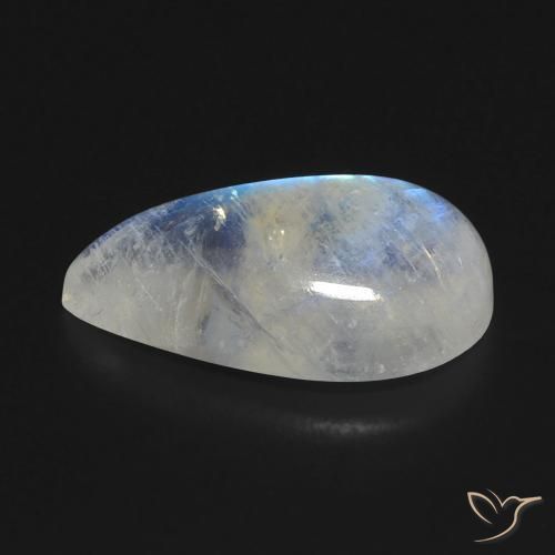 Pedra da Lua Arco-Íris Branco azulado Natural 7.37ct, Formato de pêra, Transparente