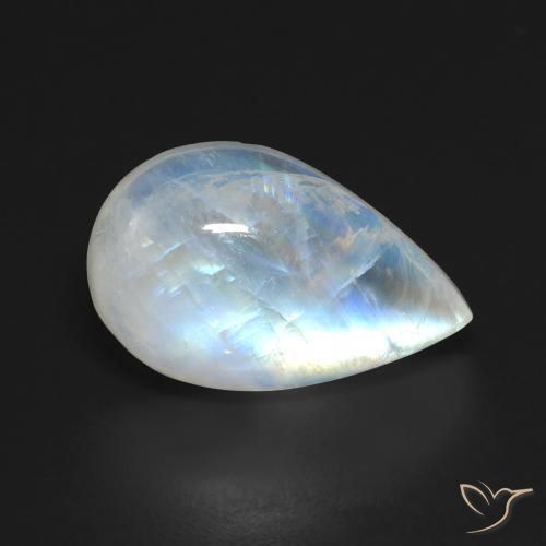 13.14ct Natural Branco azulado Pedra da Lua Arco-Íris, Formato de pêra, Transparente
