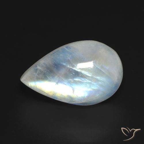 Pedra da Lua Arco-Íris Branco azulado Natural 13.14ct, Formato de pêra, Transparente