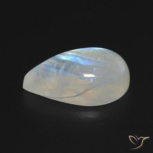Pedra da Lua Arco-Íris Branco azulado Natural 13.14ct, Formato de pêra, Transparente